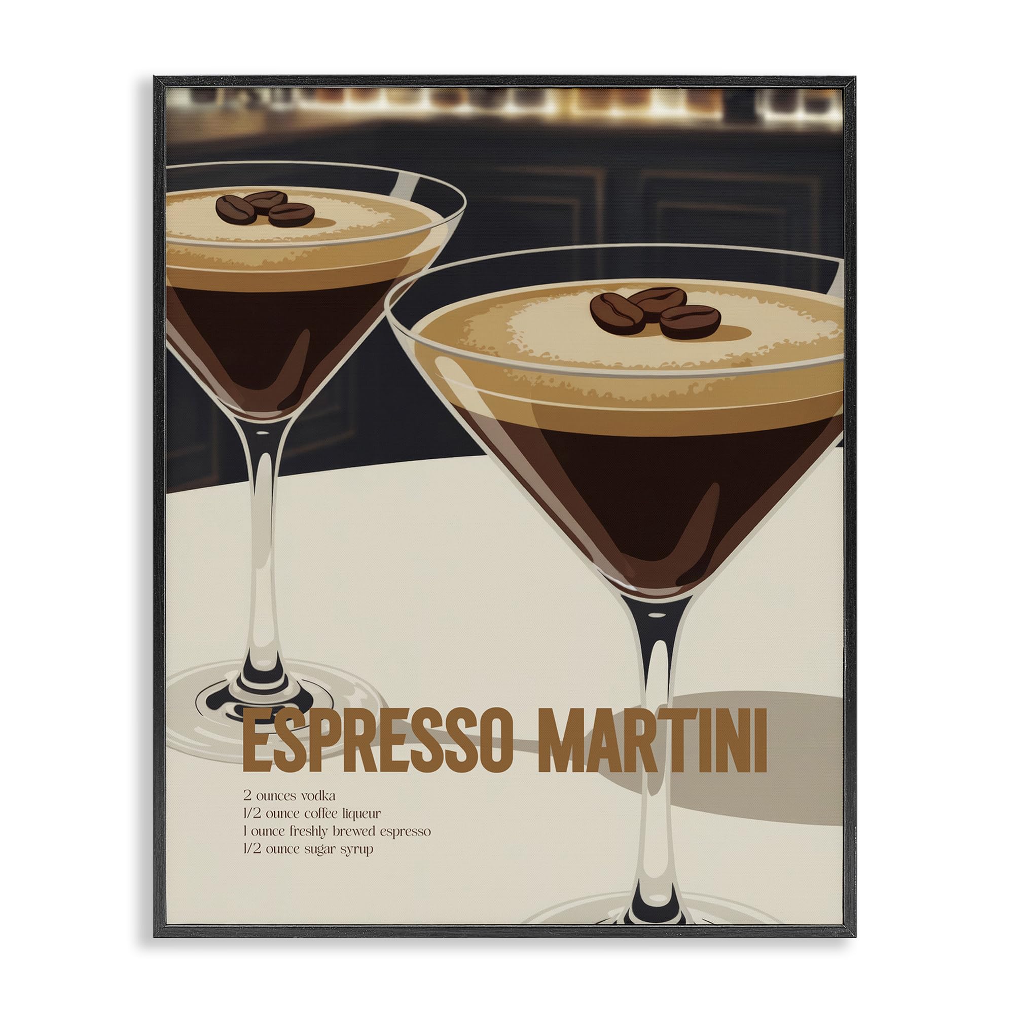 Stupell Industries Midnight Black (Textured) Sleek Espresso Martini Cocktail, 24 X 30 Inch Framed Giclée Print