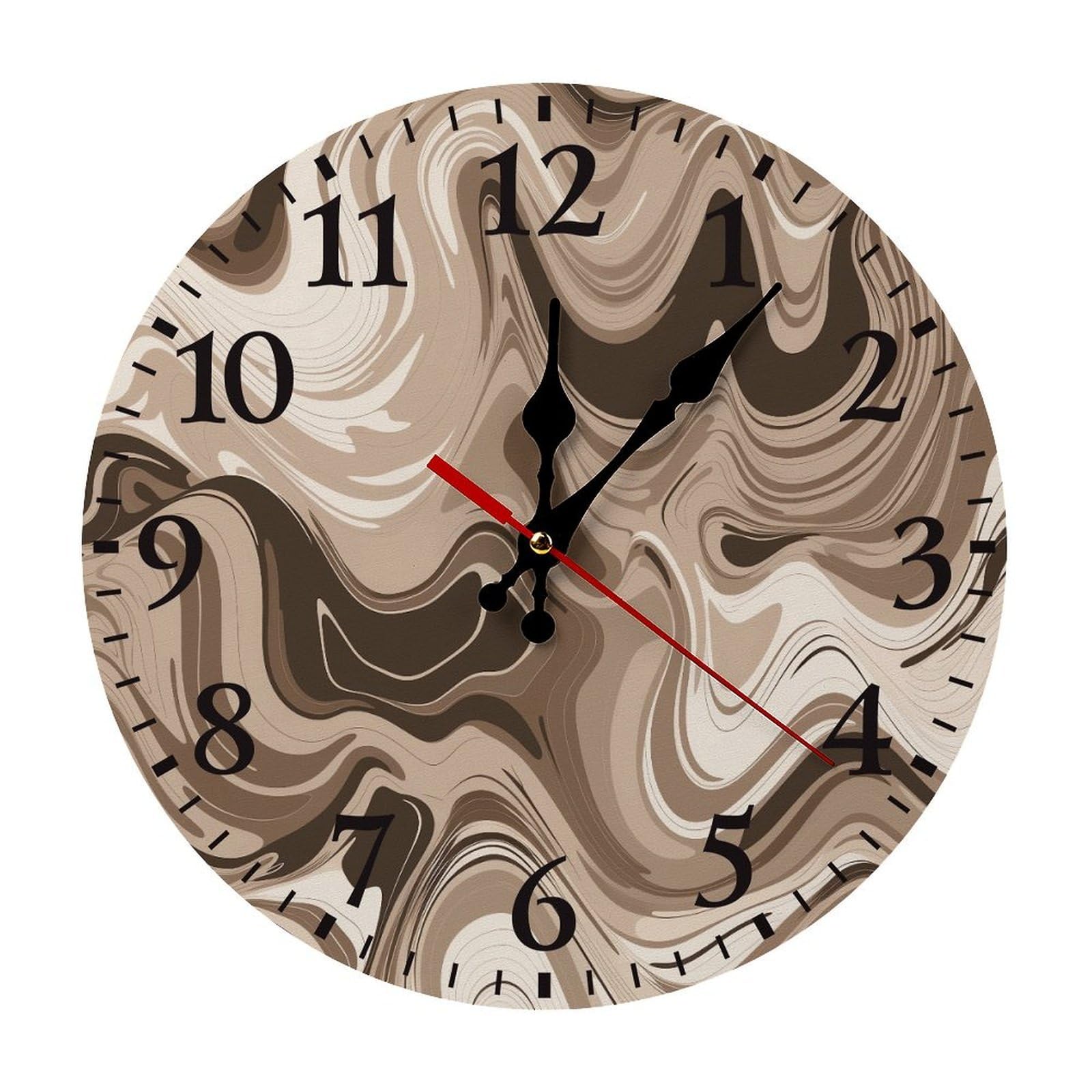 QMNLKH Taupe and White Wall Clock for Home, Battery Operated Clock for Hotel, Round Wall Clock with Arabic Numerals Black, Easy to Read, Non-Ticking Clocks for Living Room 25 * 25cm
