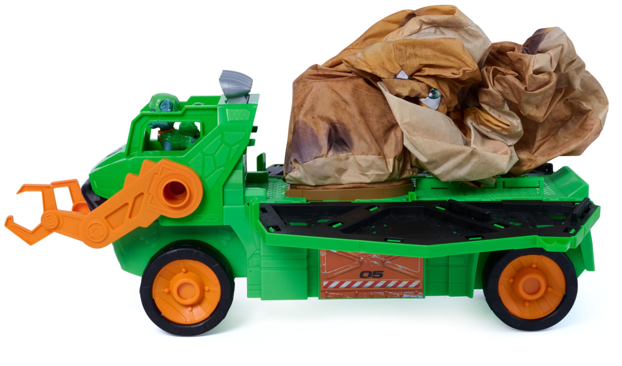 PAW PATROL: Der Dino Film Rockys Megasaurus Transport-Fahrzeug, ab 3 Jahren | 76 cm aufblasbarer Dino | 2-in-1 Dino & Fahrzeug | Per Knopfdruck aufblasbar | Licht & Geräuscheffekte | Mit Rocky-Figur
