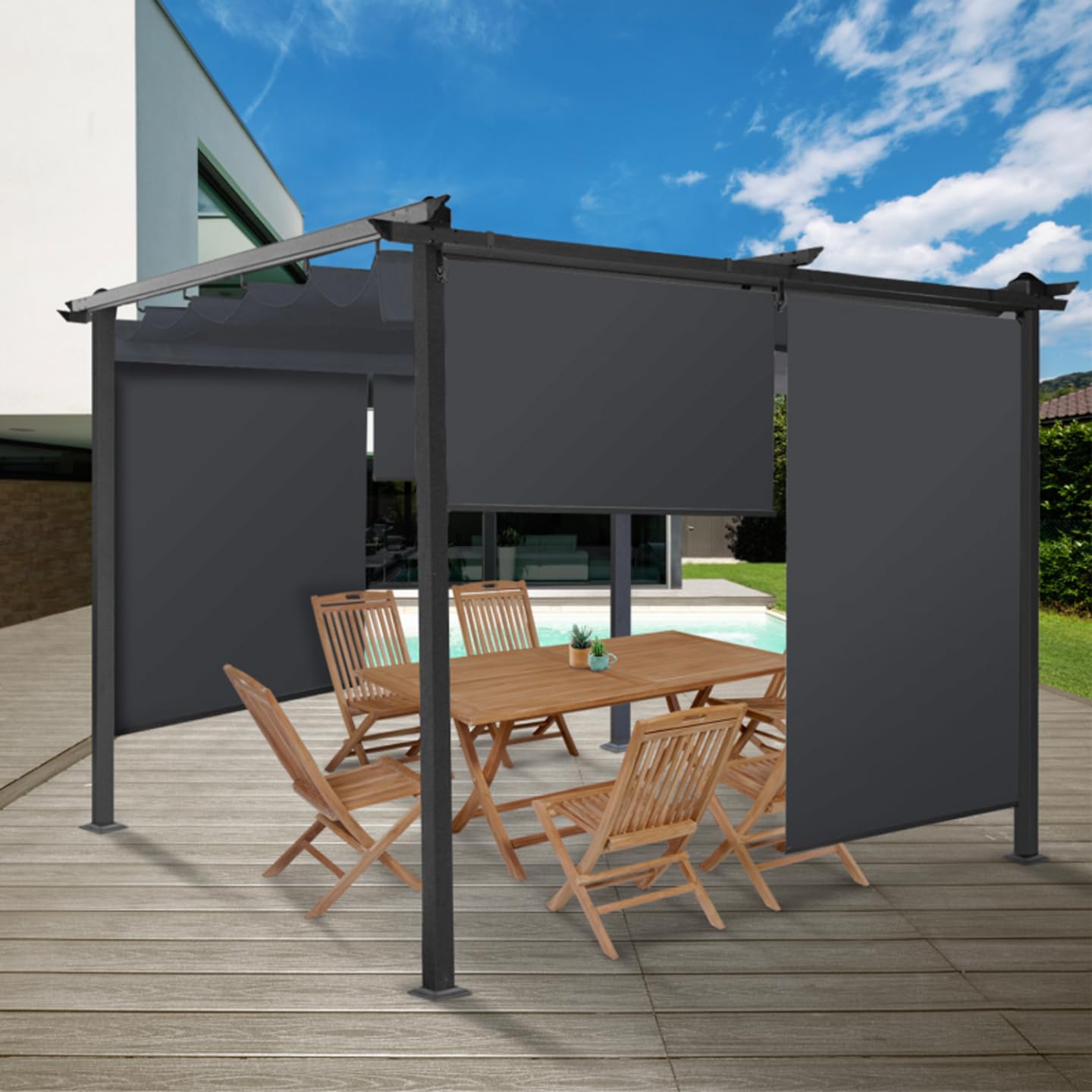 IDMarket - Lot de 2 Stores enrouleurs L.124 x H. 225 CM pour pergola Gris Anthracite