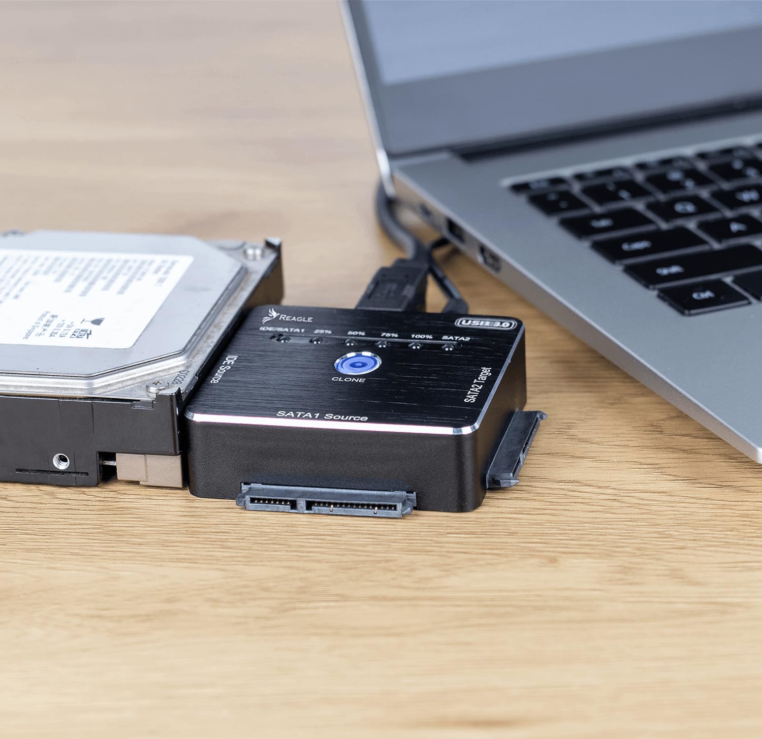 Reagle Adaptador USB SATA IDE con Función de Clonación Offline, Convertidor HDD SSD hasta 16TB, USB 3.2 Gen 1 5Gb/s, para Discos 2,5 y 3,5 Pulgadas SATA I/II/III IDE, Lectores CD DVD, Windows Mac