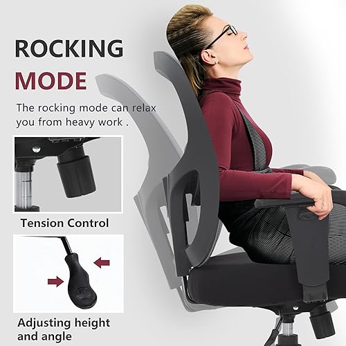 Miniatura 5 de Silla de oficina grande y alta, silla de escritorio de 400 libras, silla de computadora de malla con soporte lumbar, asiento ancho, brazos