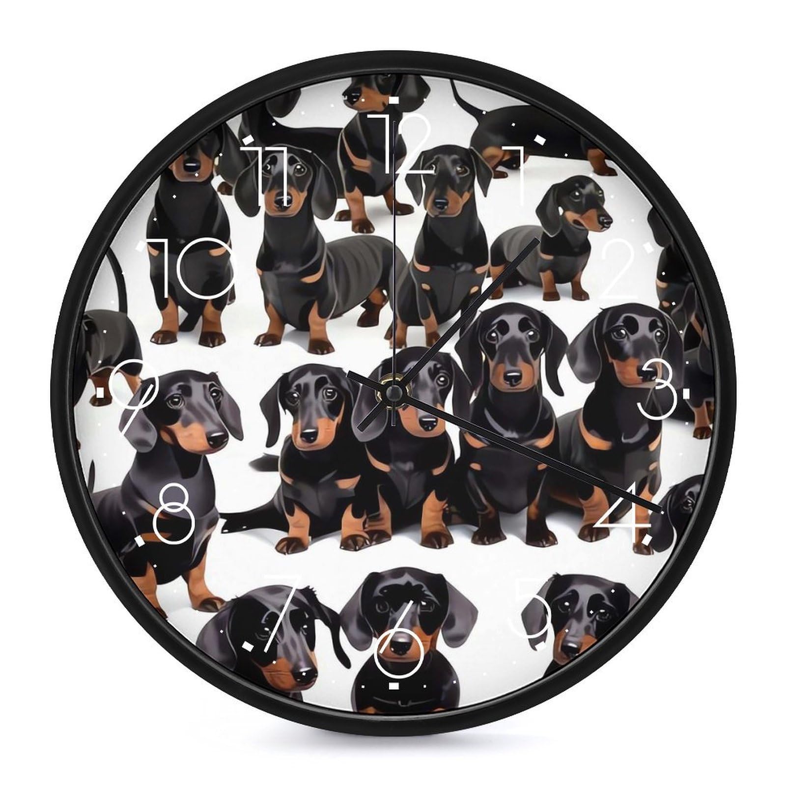 Horloge murale cadeau Teckel blanc de 25,4 cm pour amoureux des chiens