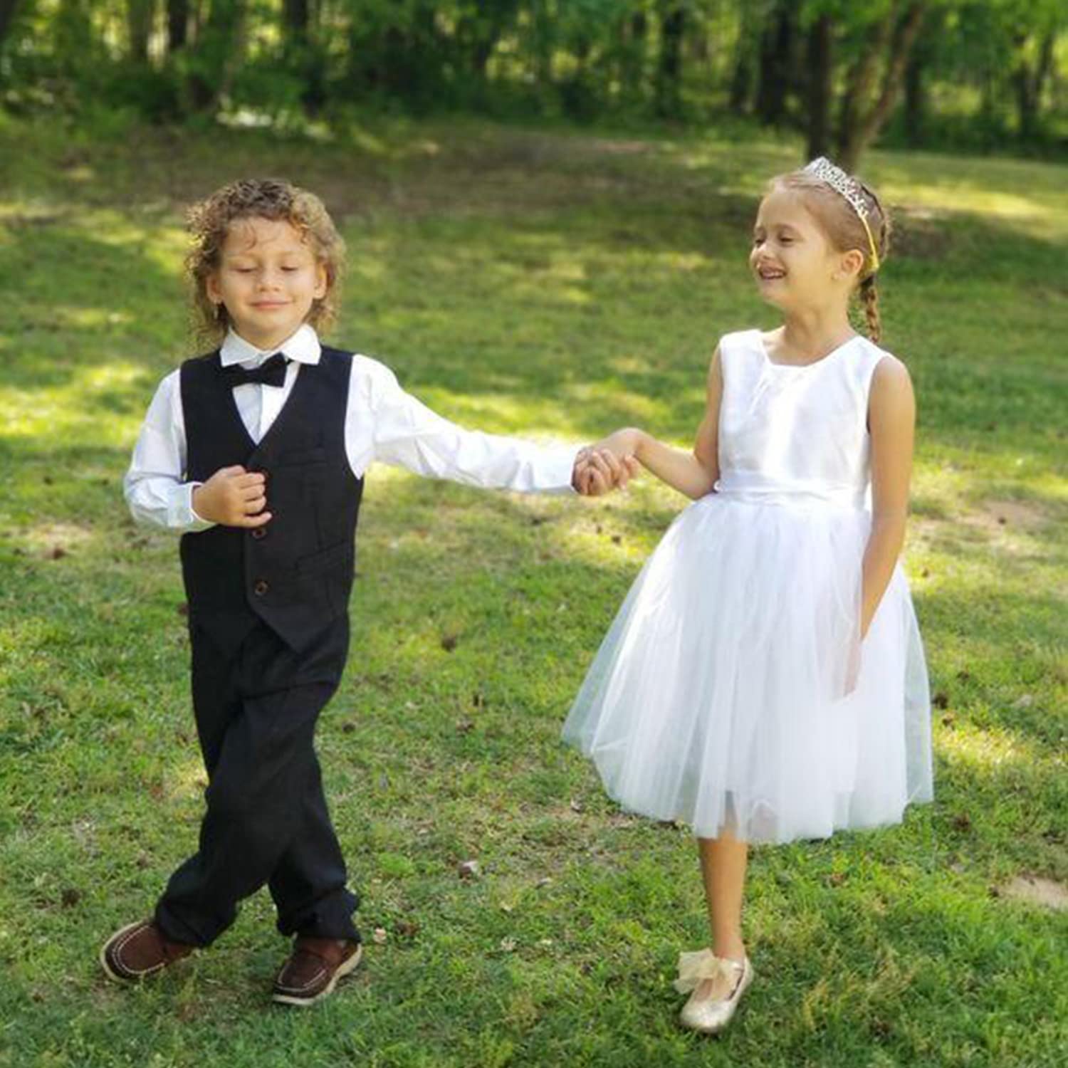 PLWEDDING Chłopięcy Garnitur Slim Fit 5-częściowy Smoking na Wesele