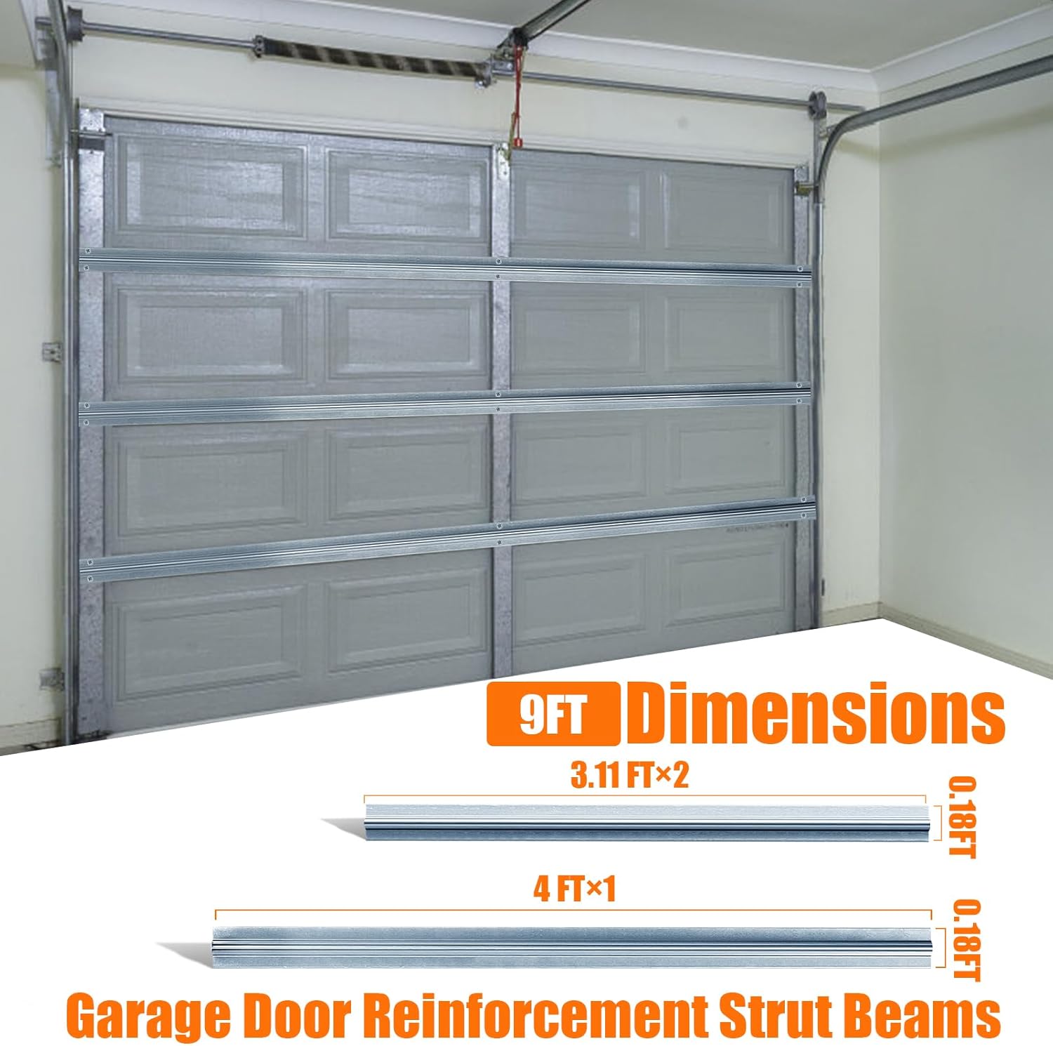 1 Set of 9FT Garage Door Strut Support Brace,9' Reinforcement Steel Hurricane Strut Beams,Heavy Duty,20# Thick Steel,Screws Included