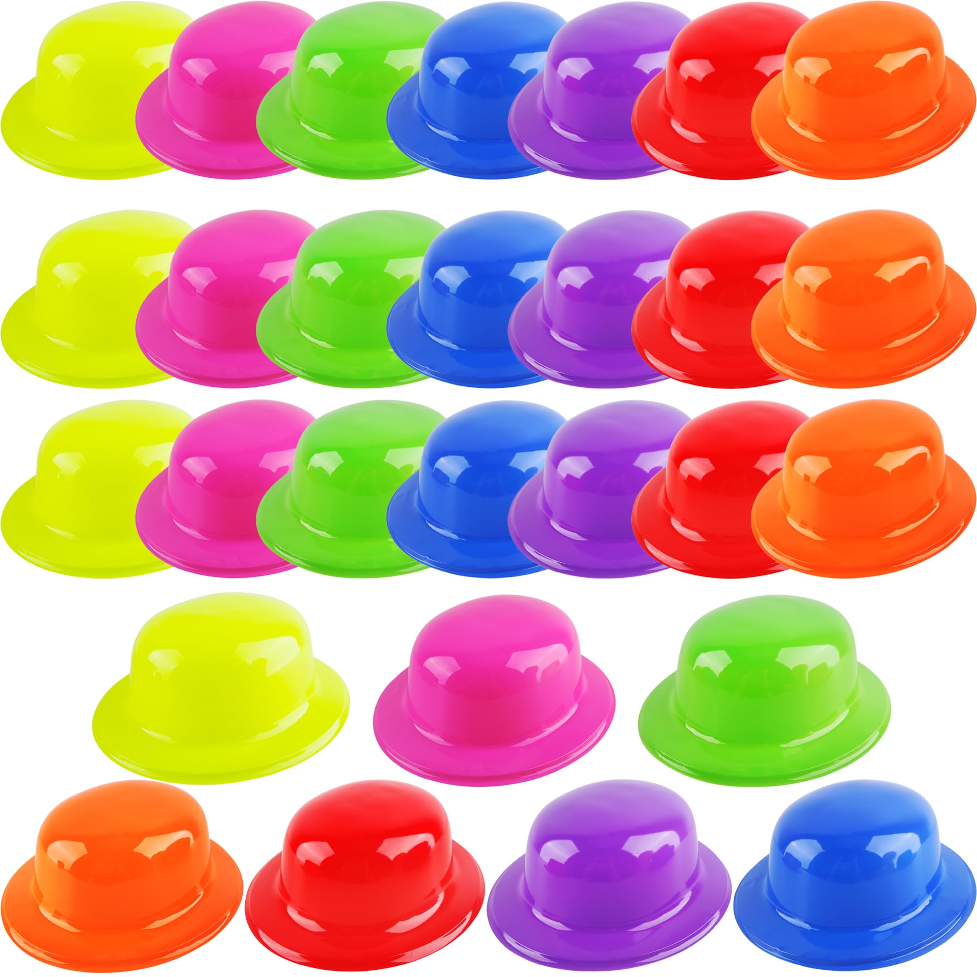 SGBETTER 28 Pcs Neon Bowler Hats Bulk Plastic Bowler Derby Hat Colorful Party Hat for Music Disco New