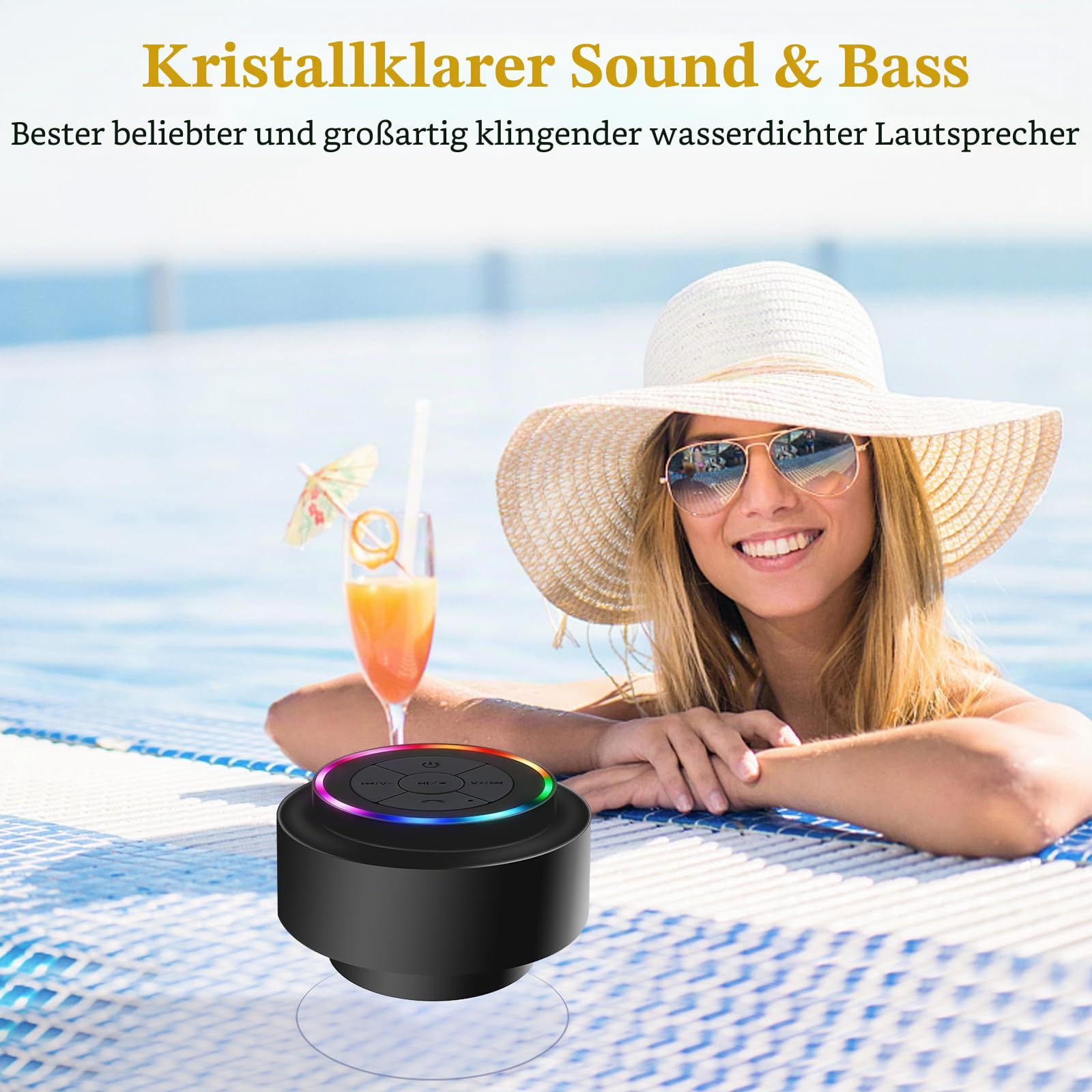 HAISSKY Dusche Bluetooth Lautsprecher,Bluetooth Lautsprecher Wasserdicht Tragbarer kabelloser Outdoor Mit Saugnapf,RGB Lichter, Shower Speaker für iPhone Tablet Strand Camping Geschenke