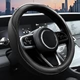 Ouzorp Car Steering Wheel Cover, Microfiber Leather Steering Wheel Covers with Anti-Slip Lining, Universal 14.5-15 inchs Black