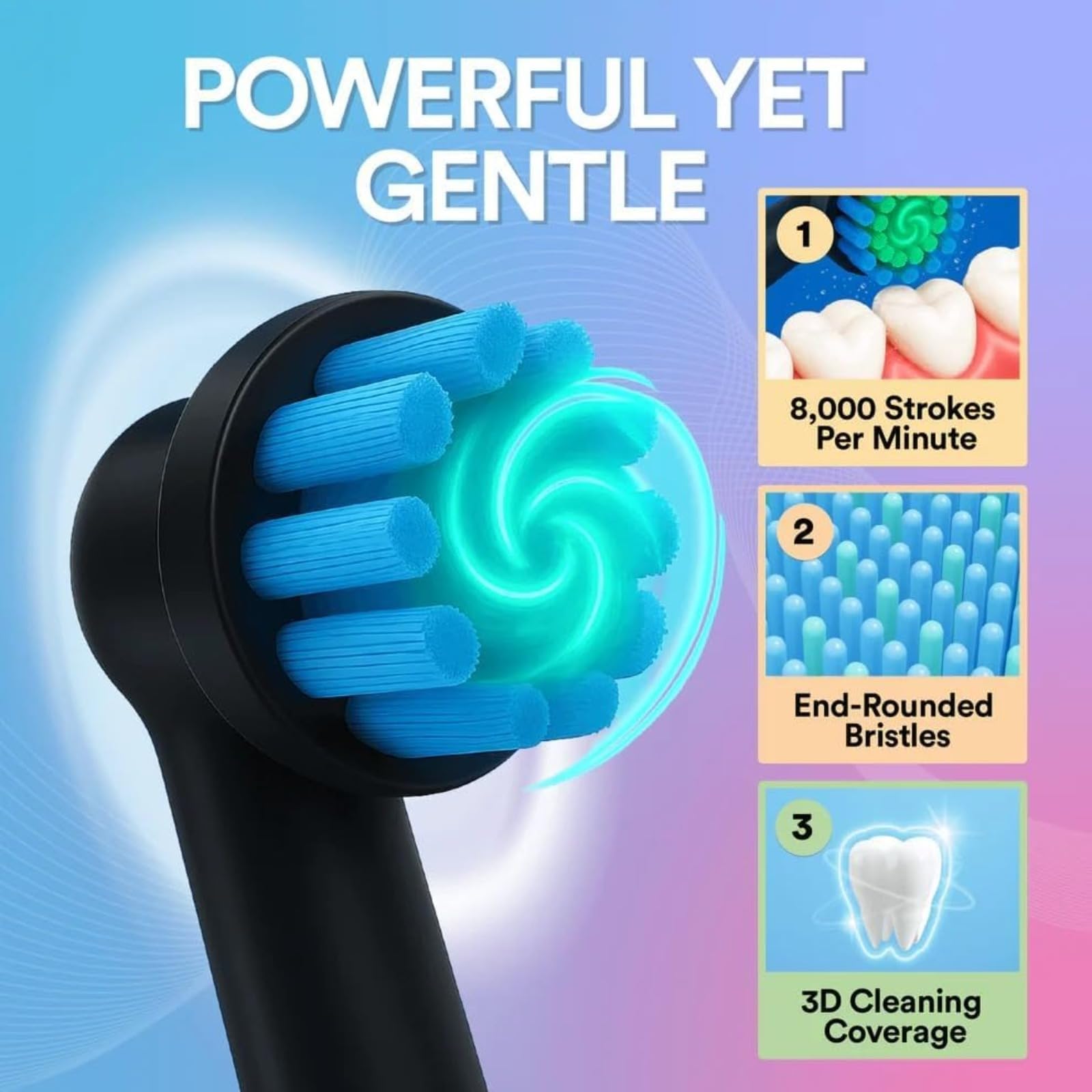 Spazzolino elettrico Deep Clean, spazzolino da denti ricaricabile con modalità multiple e setole morbide per adulti