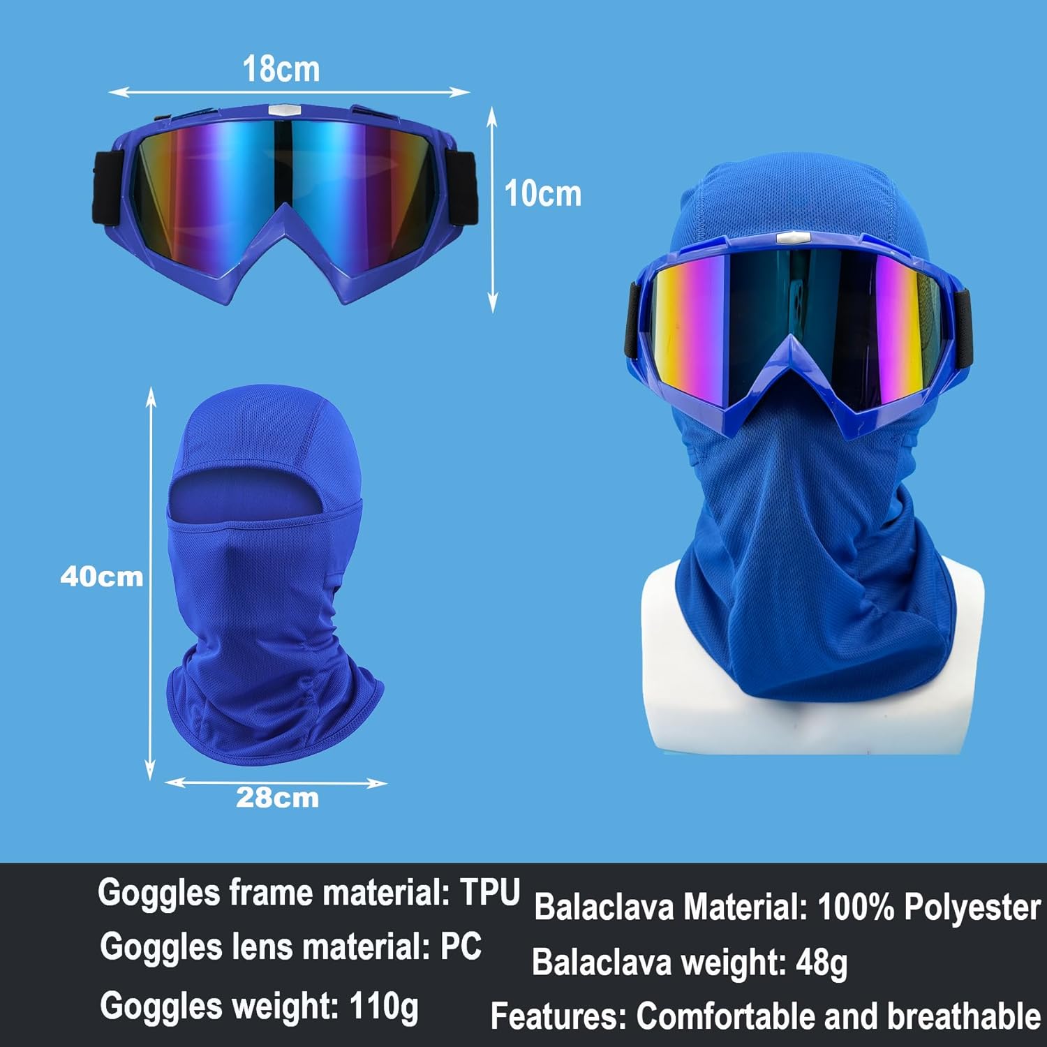 Dirt Bike Goggles ATV Off-Road Riding Motorcycle Motocross Glasses with Sun UV Protection Balaclava Full Face Cover - Image 2