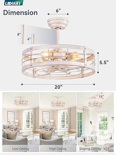 Miniatura 25 de LEDIARY Ventilador de techo enjaulado Fandelier de 20 pulgadas con luz, ventilador de techo sin aspas con control remoto, pequeñas luces de Negro y