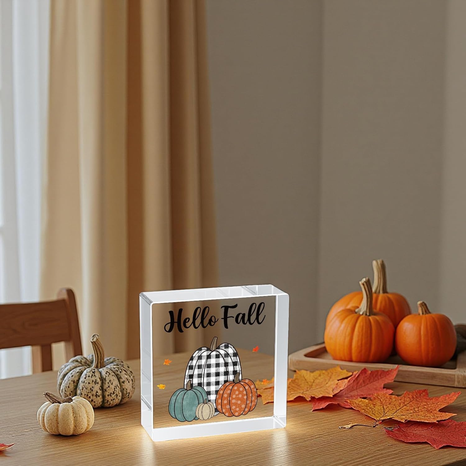 Fall Decorations for Home Fall Decor Home Room Pumpkins Harvest Table Acrylic Sign Rustic Shelf Desk Office Decor Season Sign House Warming Gifts 4.9 x 4.9 Inch