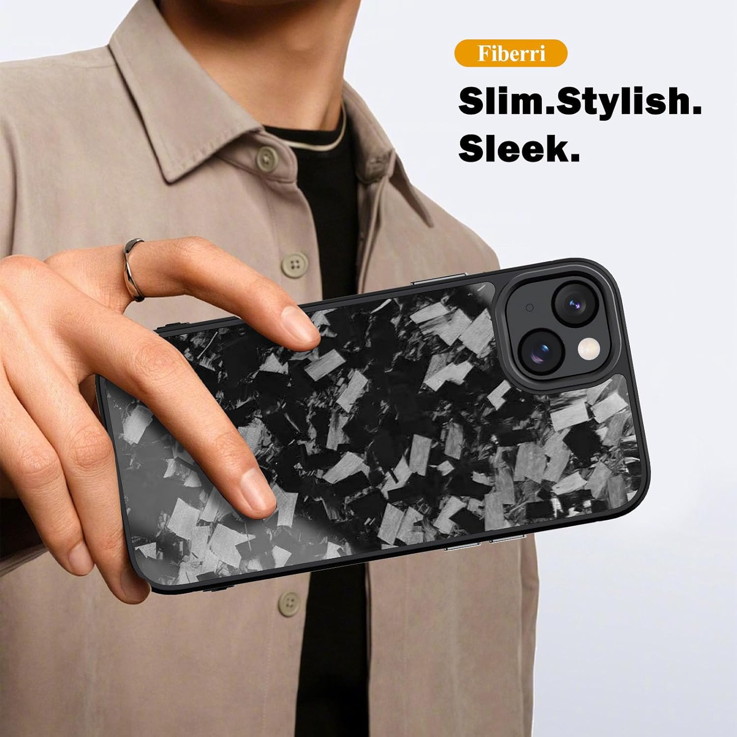 Genuine Forged Carbon Fiber Case for iPhone 14 Plus, Built-in Magnets, Compatible with MagSafe, Military Grade Drop Protection, Shockproof Phone Cover - Glossy Black