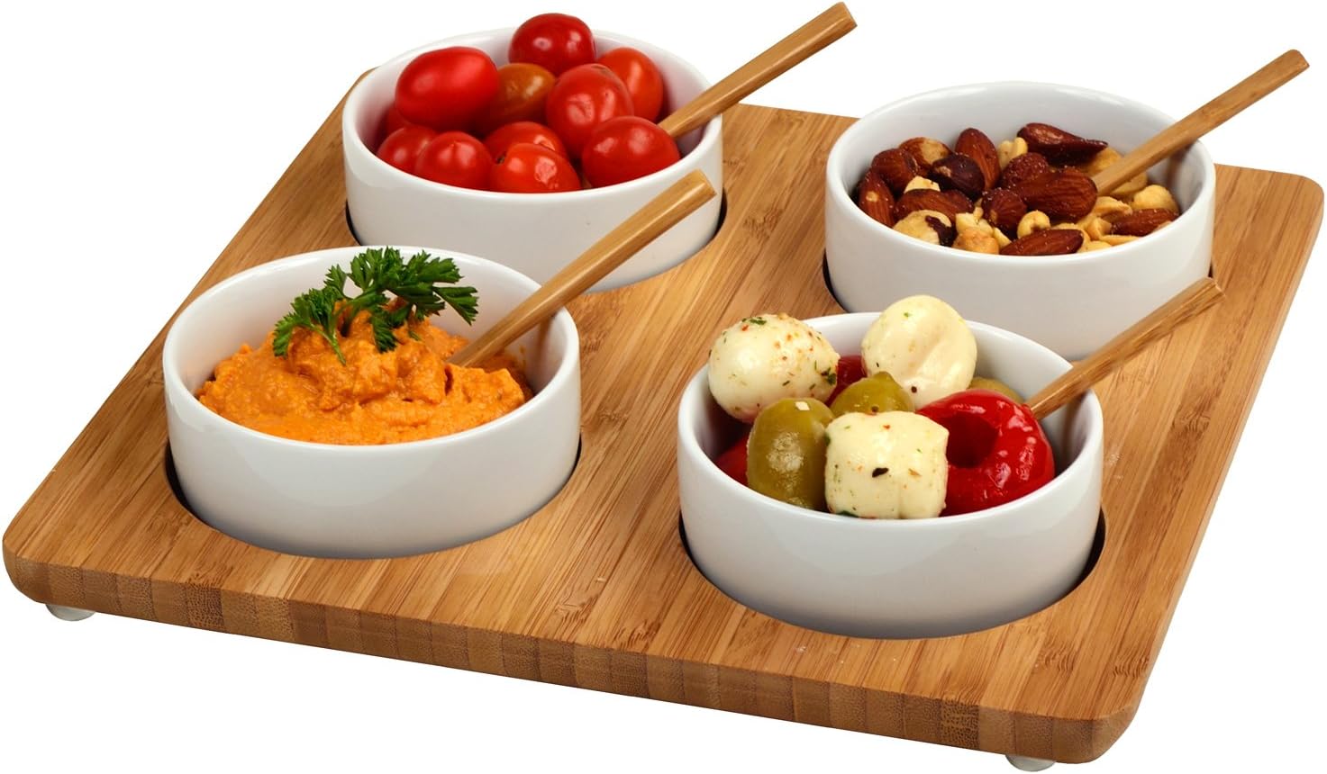 Picnic at Ascot Four Bowl Square Serving Platter, Bamboo