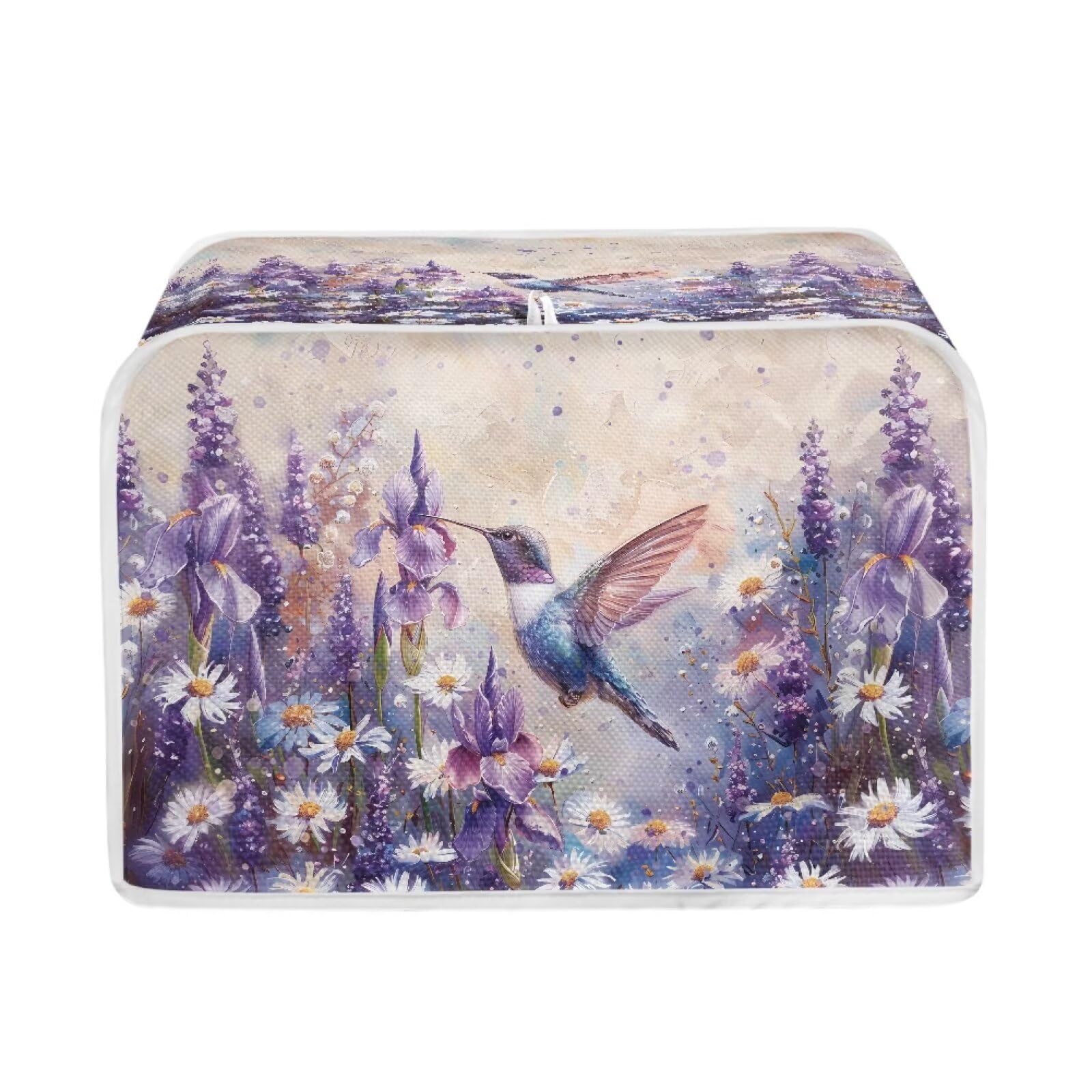 Talayituse Hummingbird Daisy Lavender Print Toaster Cover 4 Slice Wide Slot, Lightweight Dust Protection Washable Appliance Bag Bread Maker Cover, M