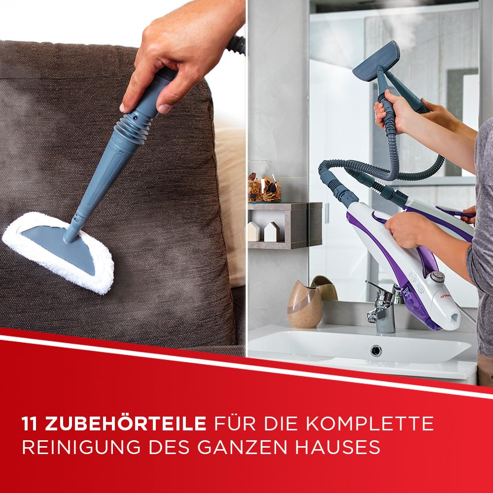 Polti Vaporetto SV440 Double – 2-in-1 Dampfreiniger, Boden- & Handgerät, 11 Zubehörteile, Aufheizzeit 15 Sek., Abnehmbarer Wassertank, Weiß/Violett