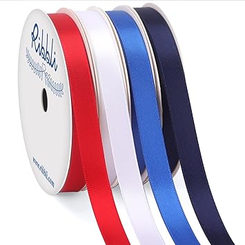 Ribbli Red White Blue Satin Patriotic Ribbon 3/8 Inch x 4 Rolls Total 40 Yards-Red/White/Royal/Navy Ribbon for Wrapping and Craft