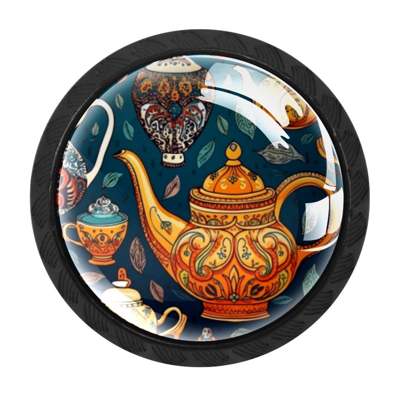 Chenzzzz Multicolored 14 4 Pack Black Arabian Tea Kettle Drawer Knobs, Cabinet Knobs Round Glass Knobs For Kitchen Cabinet Hardware Bathroom 35Mm