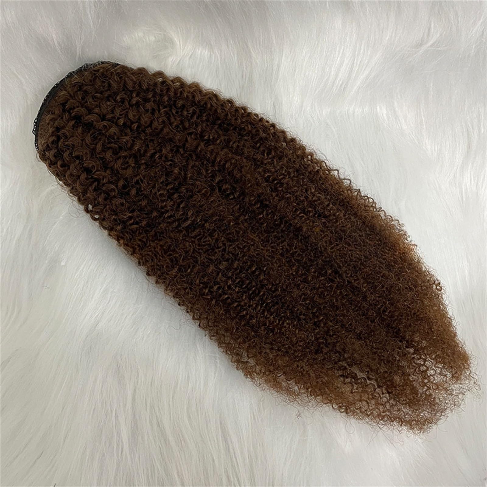 Postiche Extension de queue cheval en cheveux humains, châtain clair, afro, crépus et bouclés, avec cordon serrage, 45 cm Naturel
