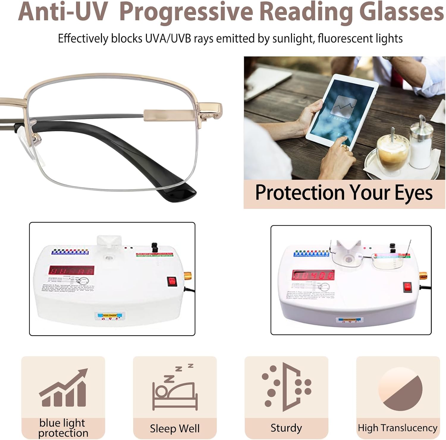 Frameless Progressive Multifocal Reading Glasses for Women Blue Light Blocking Glasses Transition Computer Readers - Image 5