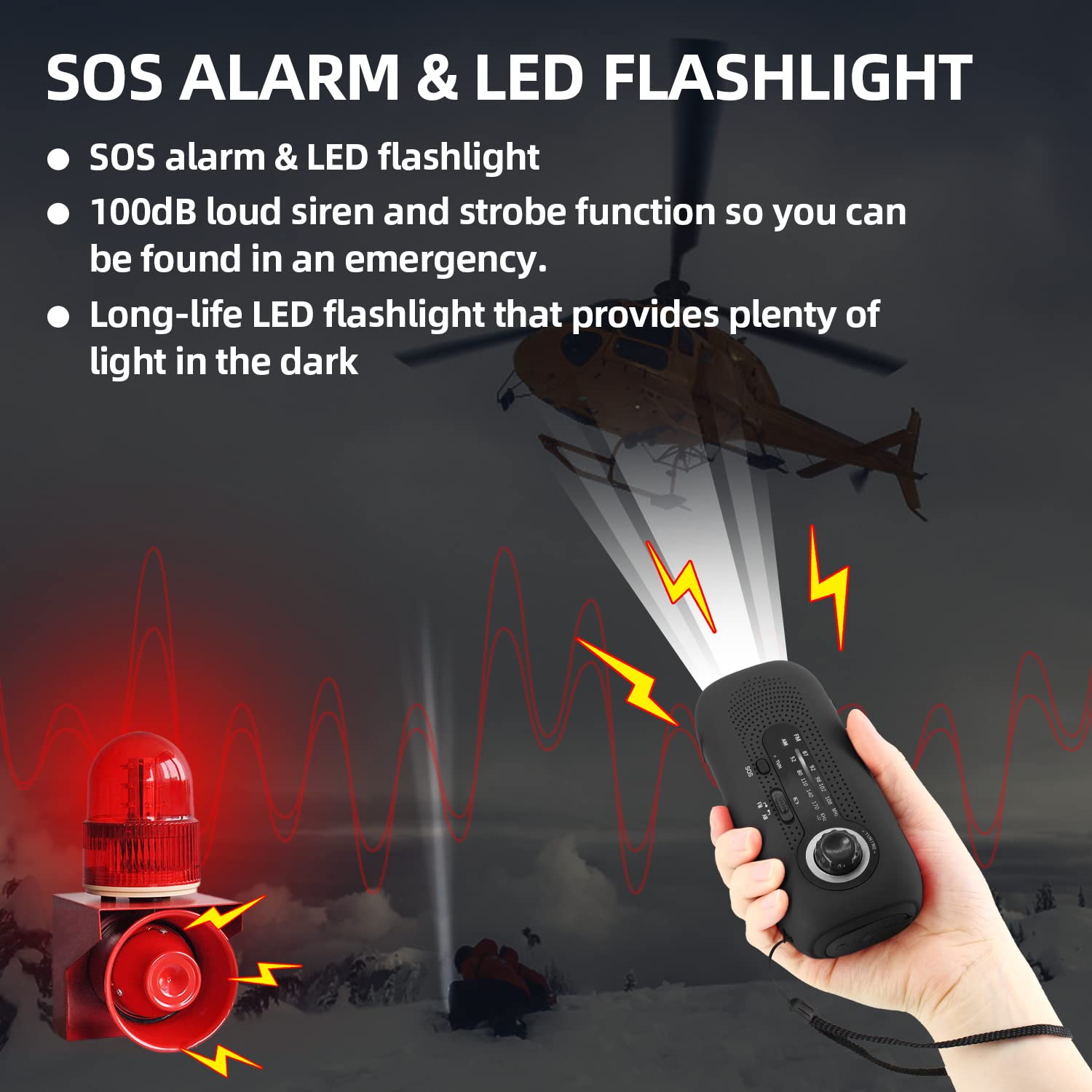 Journy Solar Radio, radio korbowe, radio awaryjne korby, radio dynamo z AM/FM, wbudowana bateria 2000 mAh, 4 tryby latarki LED, alarm SOS dla sytuacji awaryjnych na zewnątrz