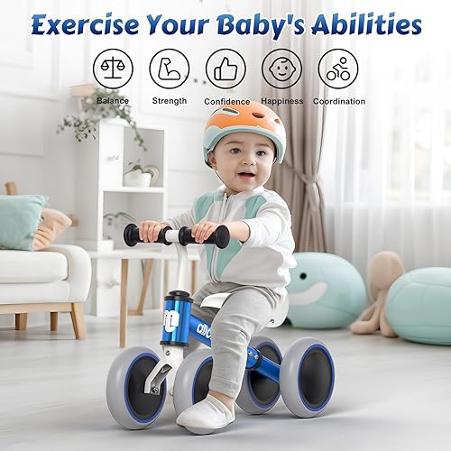 Miniatura 4 de allobebe Baby Balance Bike for 1 Year Old, Toddler First Balance Bike, No Pedal Infant 4 Wheels Baby Walker First Birthday Gift, Mini Bike for 12-24