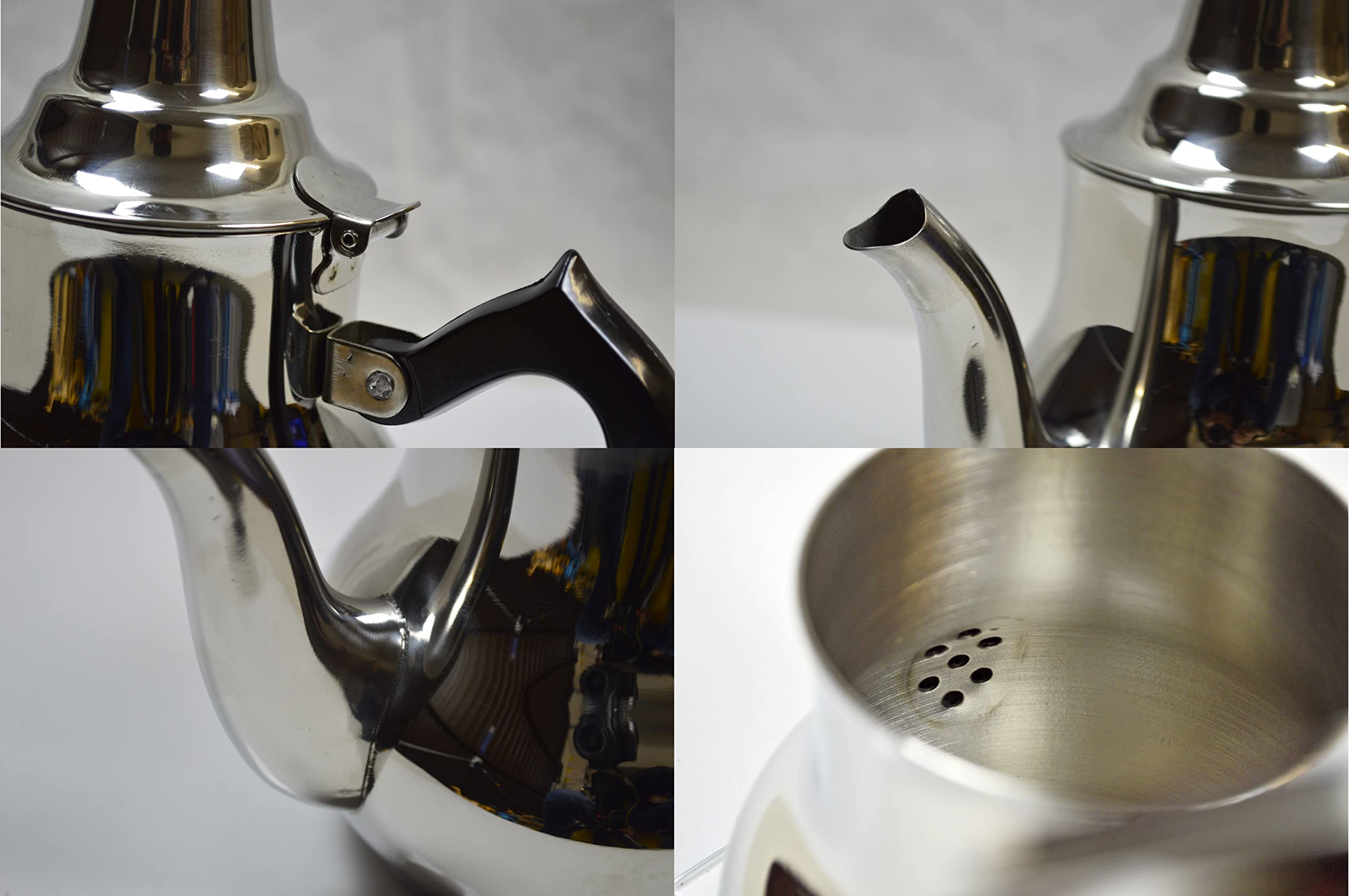 Orientalische Teekanne marokkanische arabisch mit Induktion - aus Edelstahl mit Deckel Teefilter Schnabel mit Griffe als Kaffekanne für alle Herdarten geeignet. (2,0 Liter)