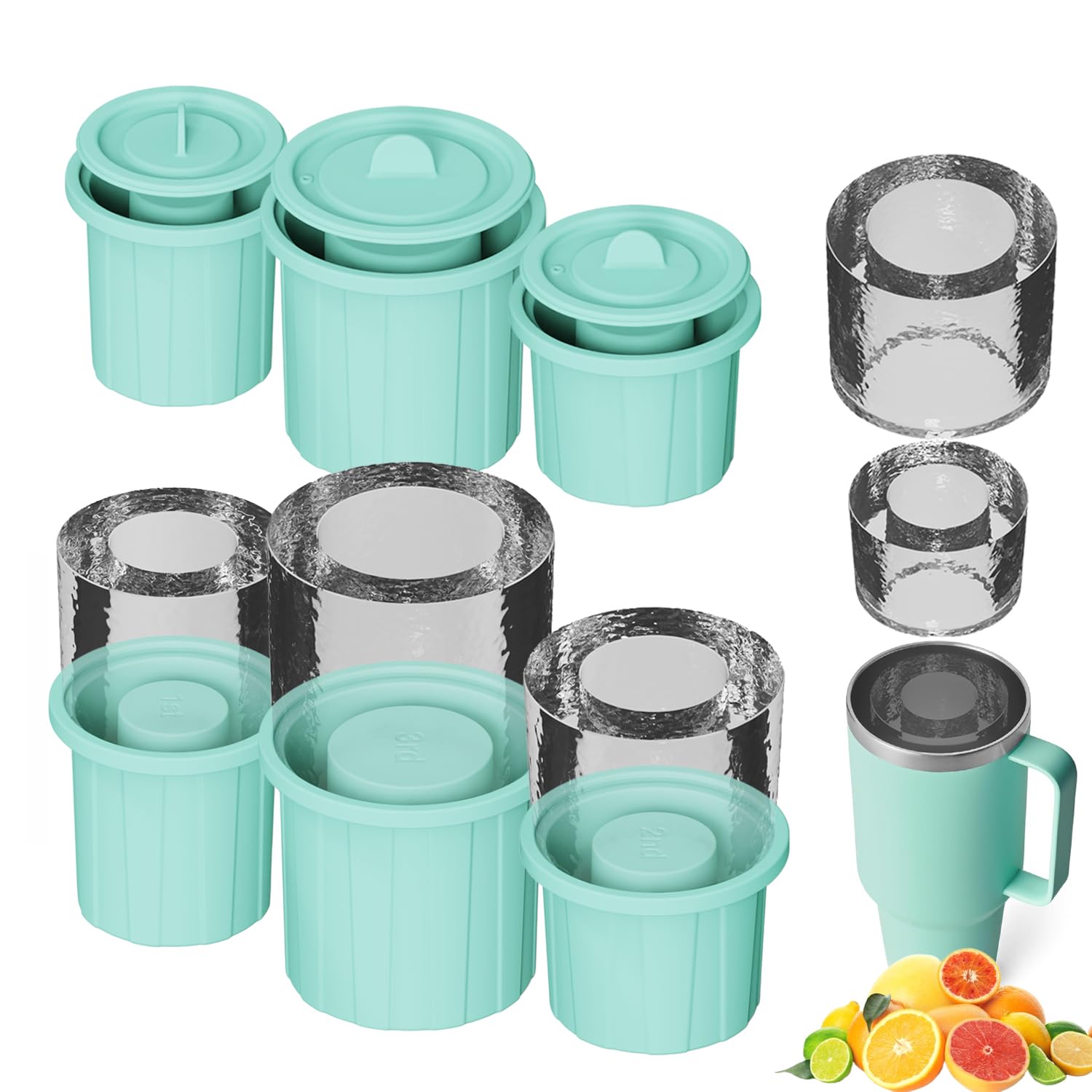 MIMORE Ice Mold for YETI 42 oz, 3 Sizes Silicone Ice Cube Mold Compatible with YETI Ice Mold Rambler 42 oz Straw Mug Accessories, Green