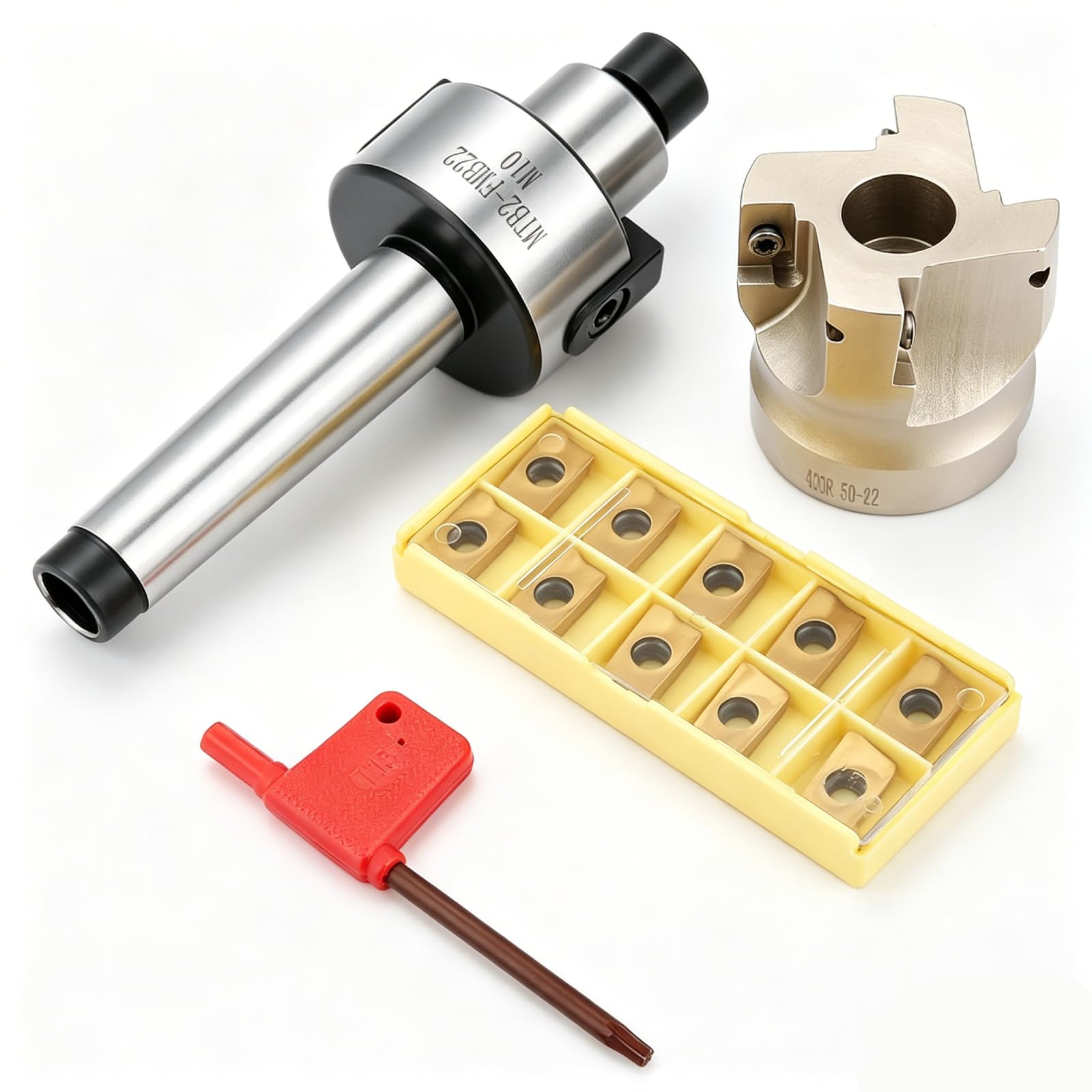 Fraise en bout à mousse CNC, Kit de Coupe de Fraisage CNC, Porte-fraise frontale MT2-FMB22, fraise frontale pour tour CNC 400R-50-22 et 10 pièces de plaquettes en carbure APMT1604