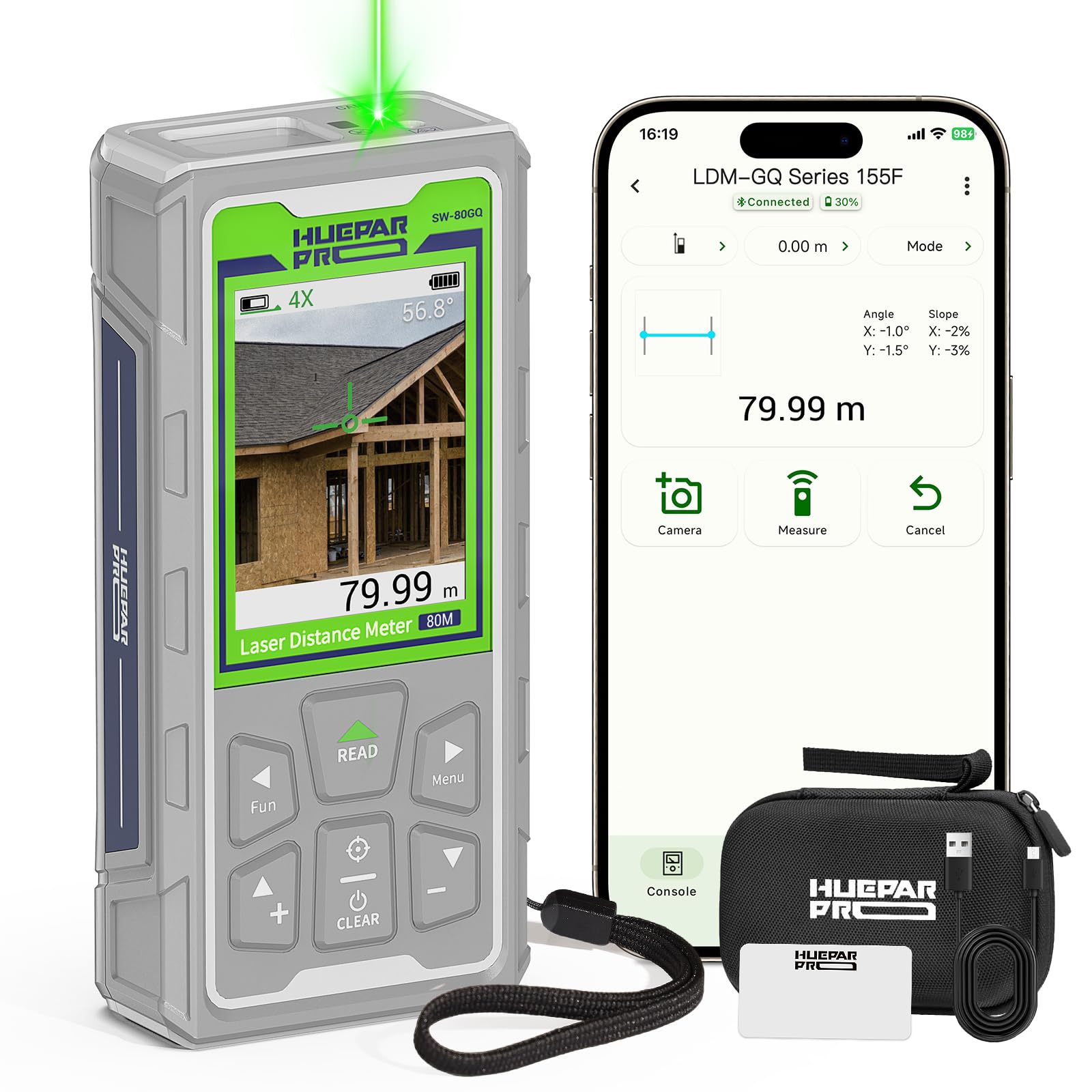 Huepar Pro Telémetro láser para exteriores con cámara y Bluetooth