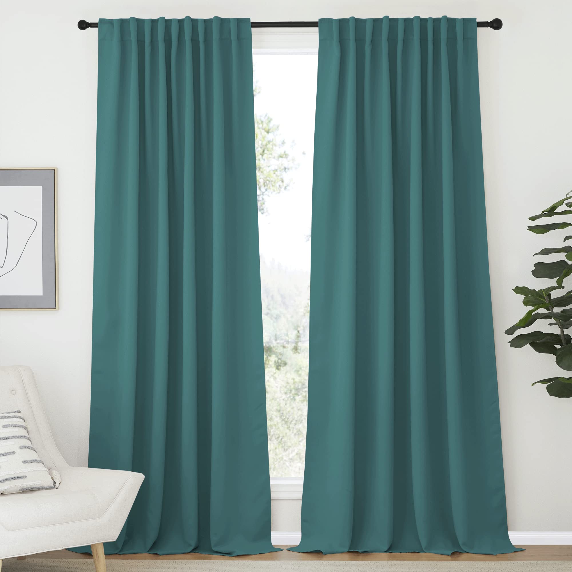 NICETOWN Living Room Blackout Draperies - (Sea Teal Color) W70 x L95, 2 Pieces, Room Darkening Window Blackout Drape Panels