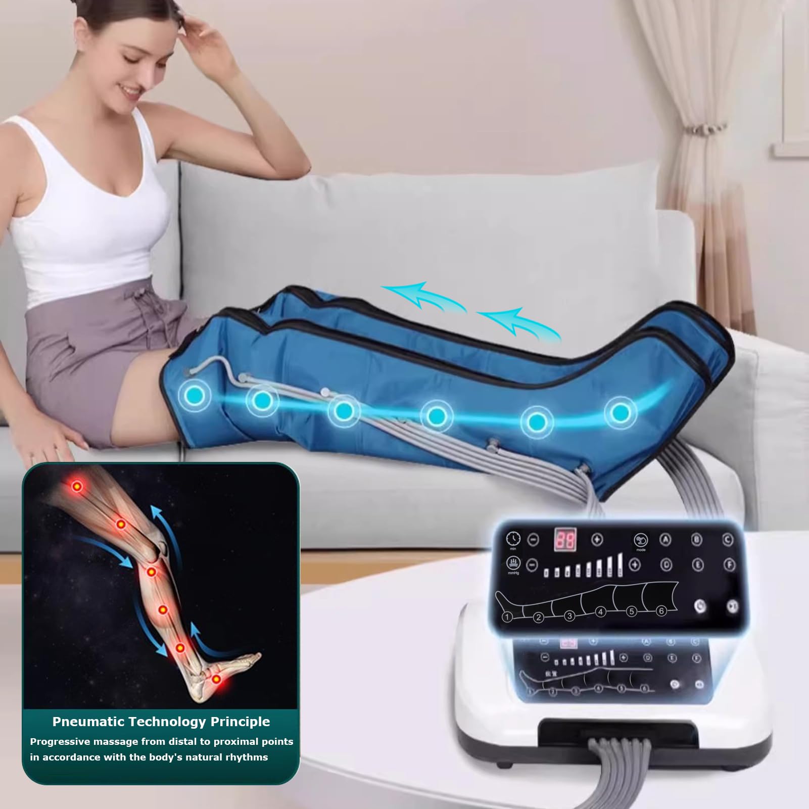 Pressoterapia Linfodrenaggio Professionale, Pressoterapia Gambe per Casa con 6 Programmi, 4 Camere Massaggio Linfodrenante, Telecomando – Sollievo Gambe Stanche e Migliore Circolazione