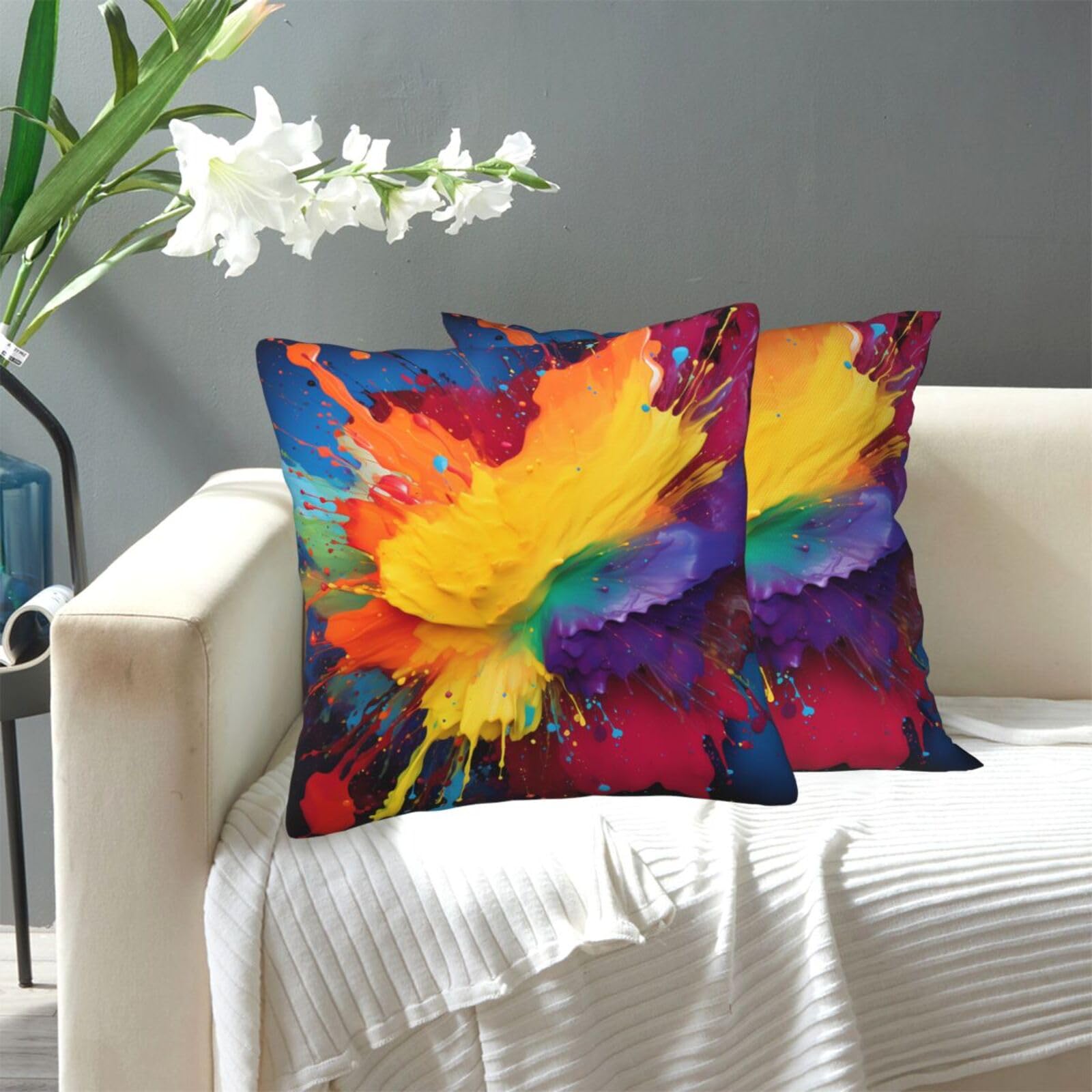 FekiLoot Decorative Throw Pillow Covers Modern Farmhouse Pillowcase Double Sided Cozy Cushion Cover for Sofa Couch Bed 20"X20" Colorful Paint Splatter Art in Many
