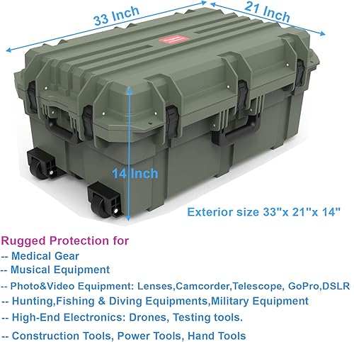 Miniatura 3 de Regetek Funda rígida impermeable, 33 x 21 x 14 pulgadas, funda para equipo con ruedasespuma personalizable, funda de rodillo de engranajes para