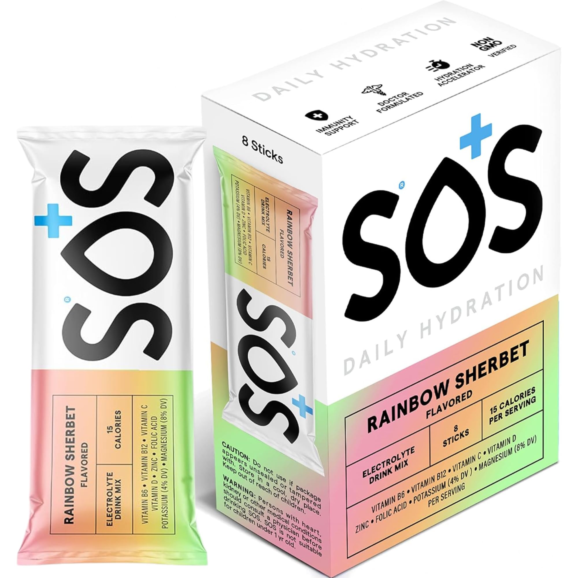 sos Pós de eletrólitos sabor Rainbow Sherbet, 8 sachês