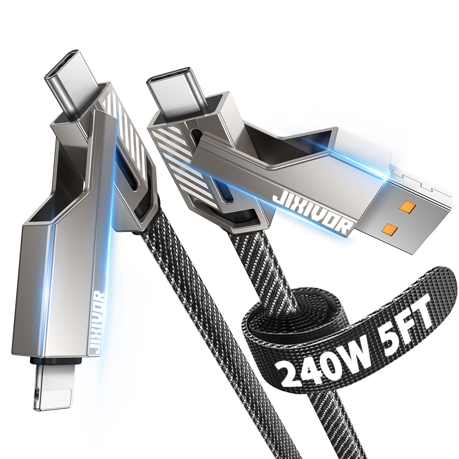 [Uno è sufficiente] 4 in 1 compatibile con cavo USB C a Lightning, ricarica ad alta velocità da 240 W e trasferimento dati veloce, supporto automatico CarPlay e Android Multi cavo di ricarica per