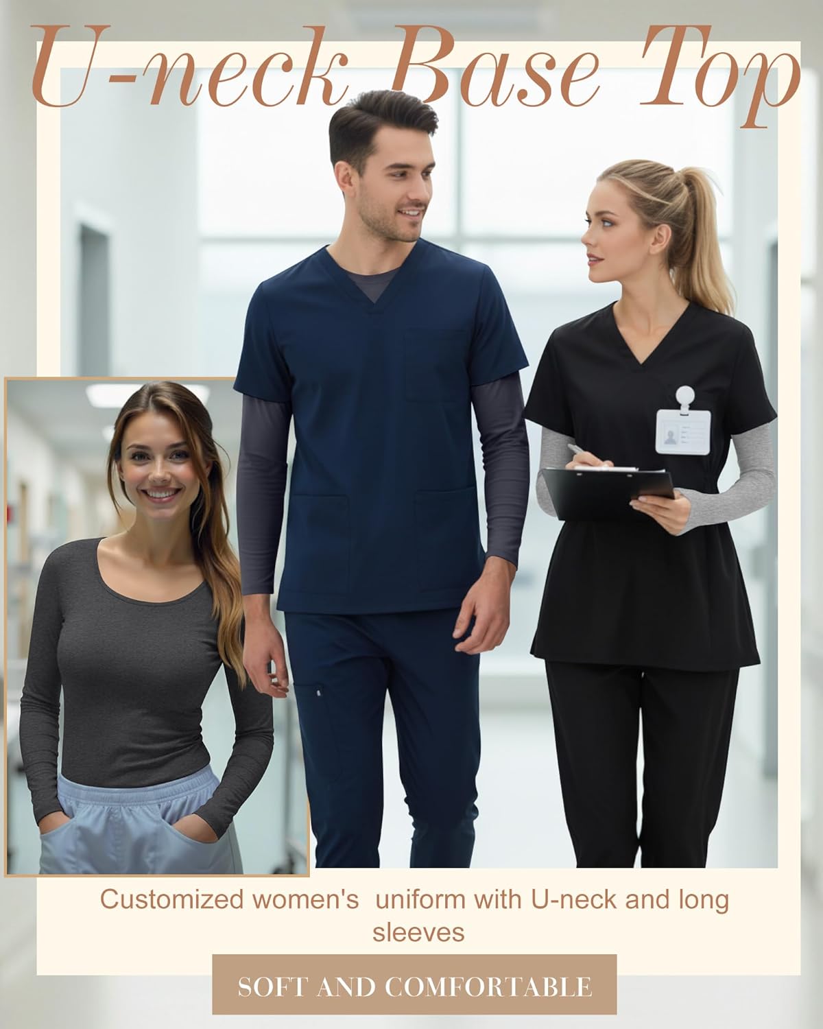 5 Pack Underscrub for Women Long Sleeve Shirts Fitted Scoop Neck Tops Basic Layering Tee Knit Tops for Nurse - Image 6