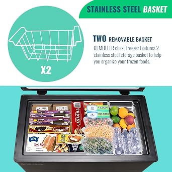 DEMULLER Chest Freezer Small Deep Freezer with Removable Basket, Compact Freezer with Digital Control Panel Temperature Ranges From -12F to 50F, Mini Freezer for Homes Garages Basements Black