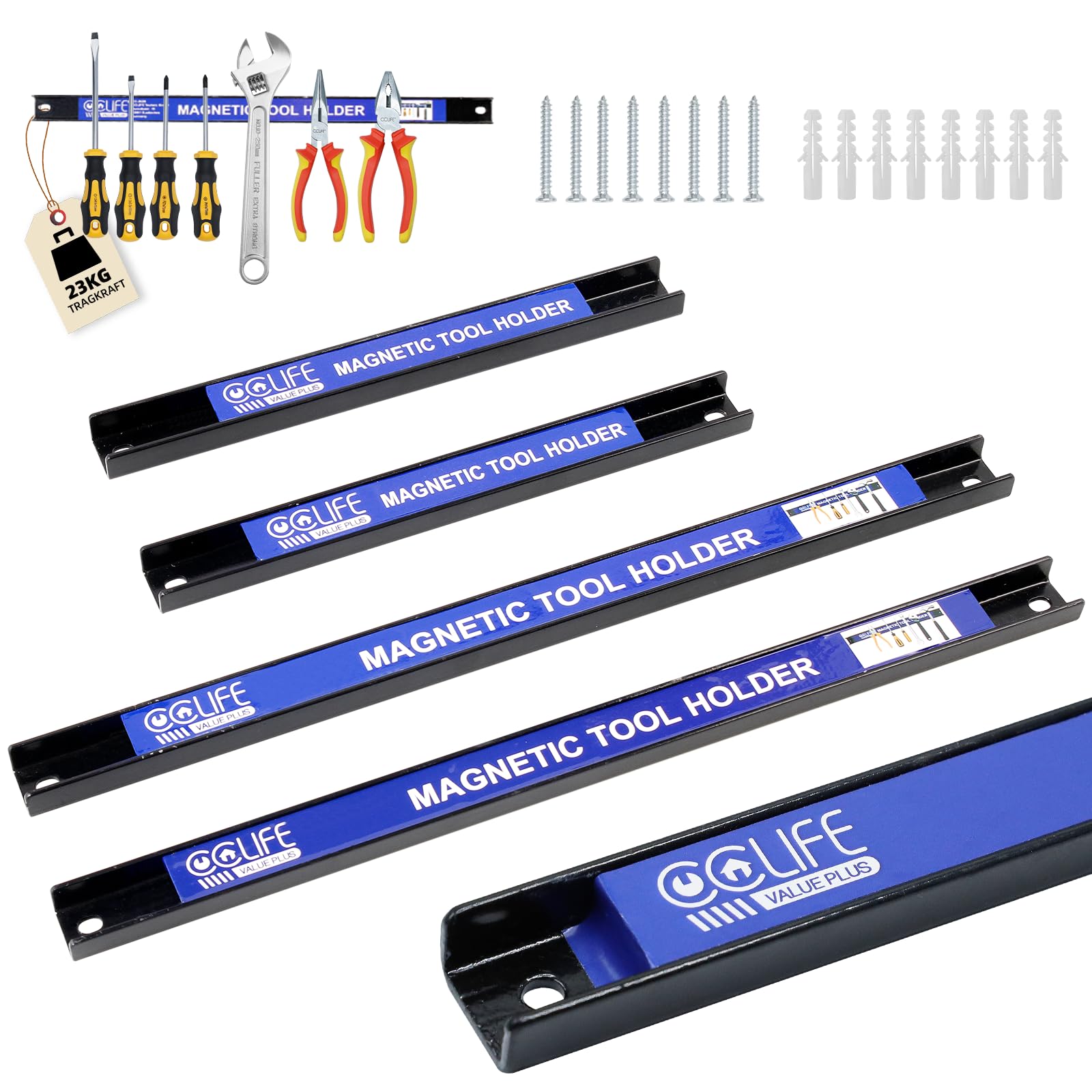 CCLIFE 4piezas Imán Herramientas 37 CM y 23 CM Tiras Magnéticas Para Herramientas 15 & 9 KG Imán Herramientas Barra Iman Herramientas