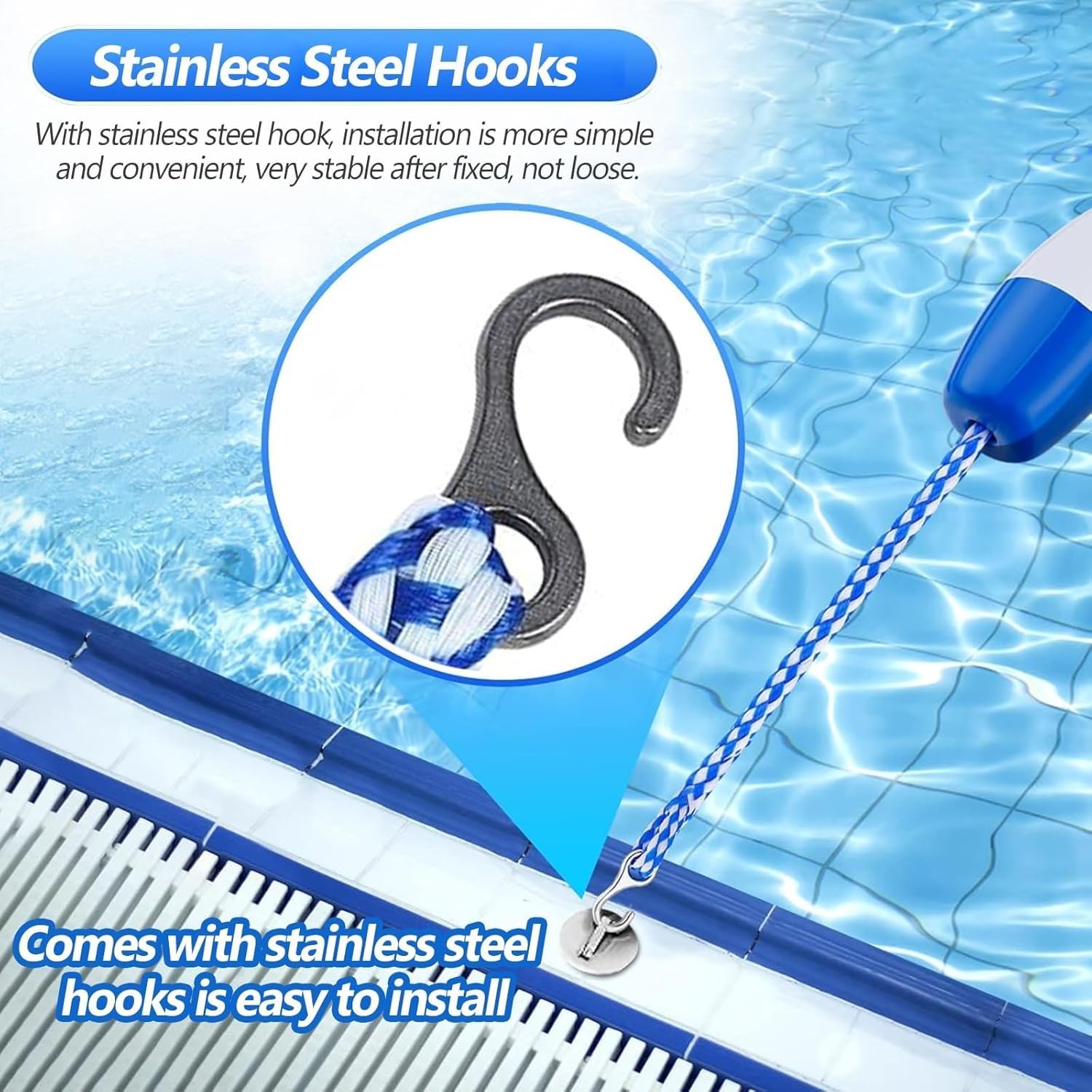 Barrière de sécurité flottante portable pour piscine avec crochets, corde de séparation de 1,8 m pour piscines, plages et cours d'eau côtiers, accessoire de piscine durable pour une sécurité