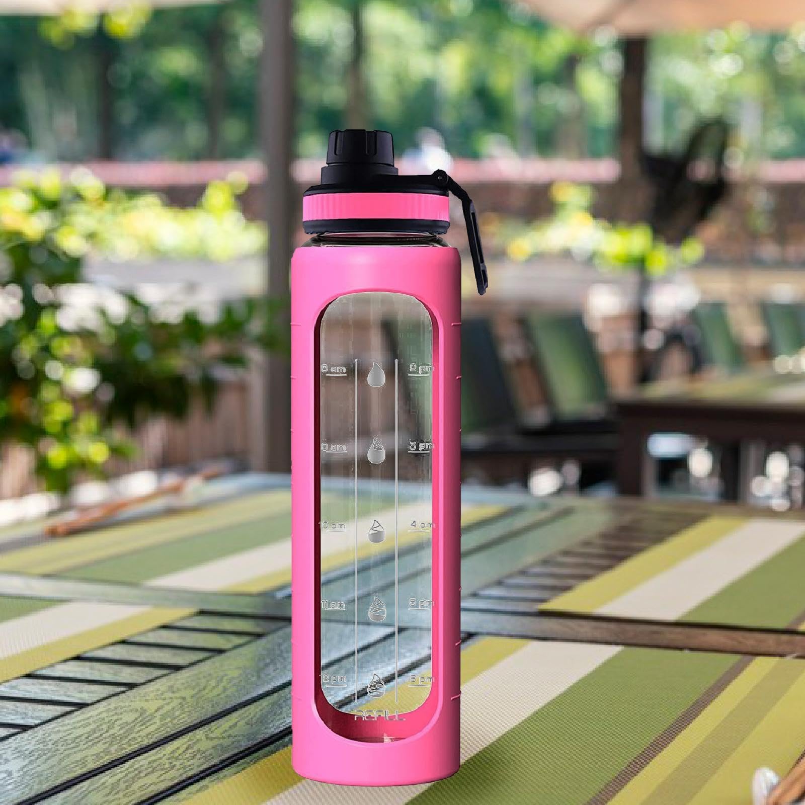Botella Deportiva Vaso de Vidrio para Hidratación con Tapa Marca de Protector Silicona Mango Cómodo Adecuada para Ejercicio Bicicleta Desplazam