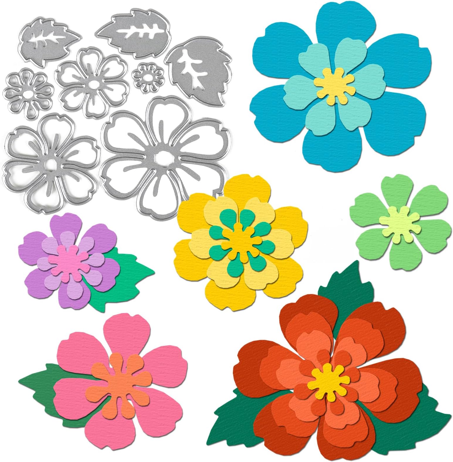 3D Flowers Cutting Dies Spring Flowers Die Cuts for Card Making, Valentine's Day 3D Flowers and Leaves Dies Die Cut Spring Summer Flowers Dies for DIY Scrapbooking Photo Album Card Craft Decoration
