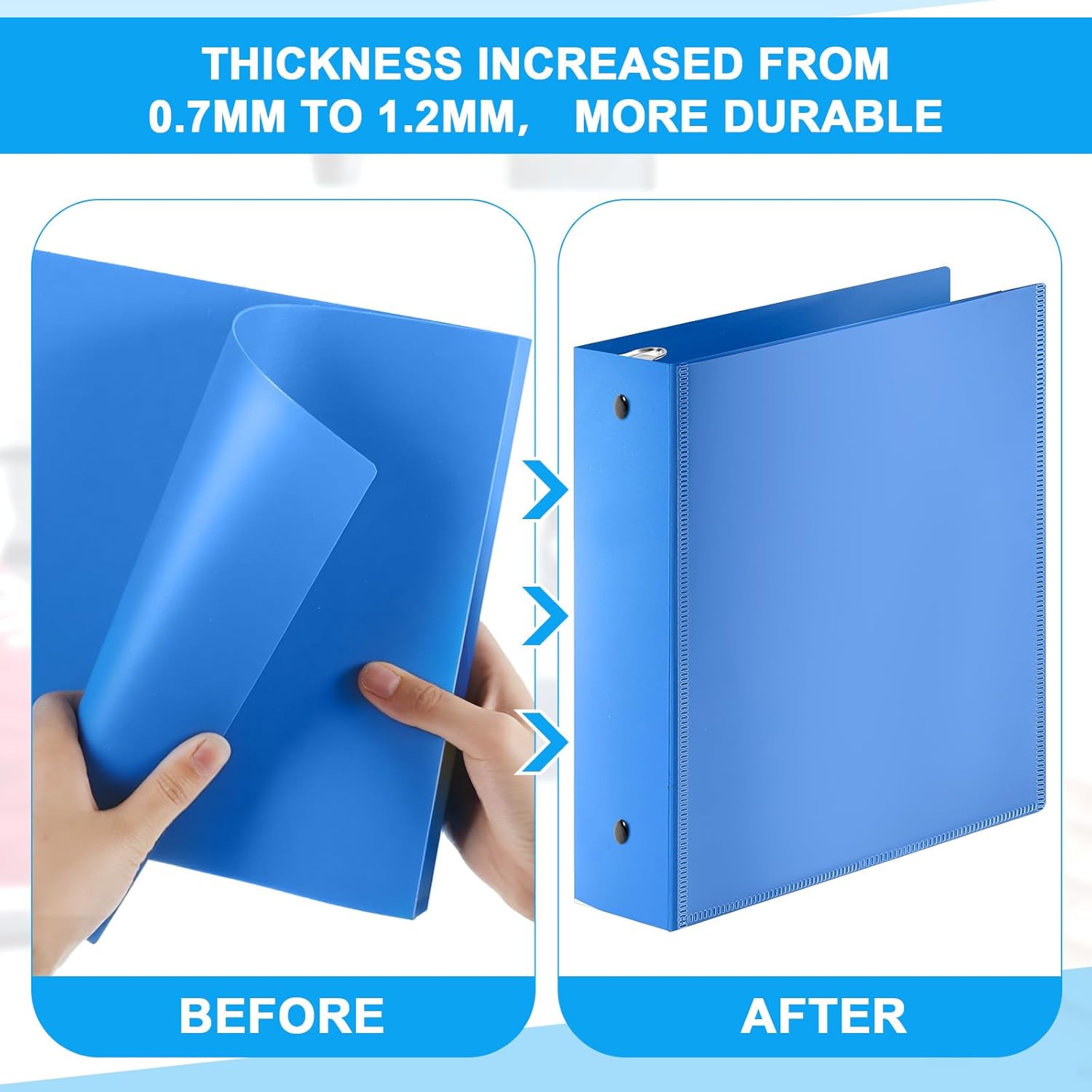 Henoyso 12 Pcs 1 Inch 3 Ring Flexible Poly Binders Bulk, Blue Plastic Telescoping 3 Ring Binder with Clear Front Cover and 2 Inner Pockets, Holds 240 Sheets 8.5"x11" Paper for School Office Home
