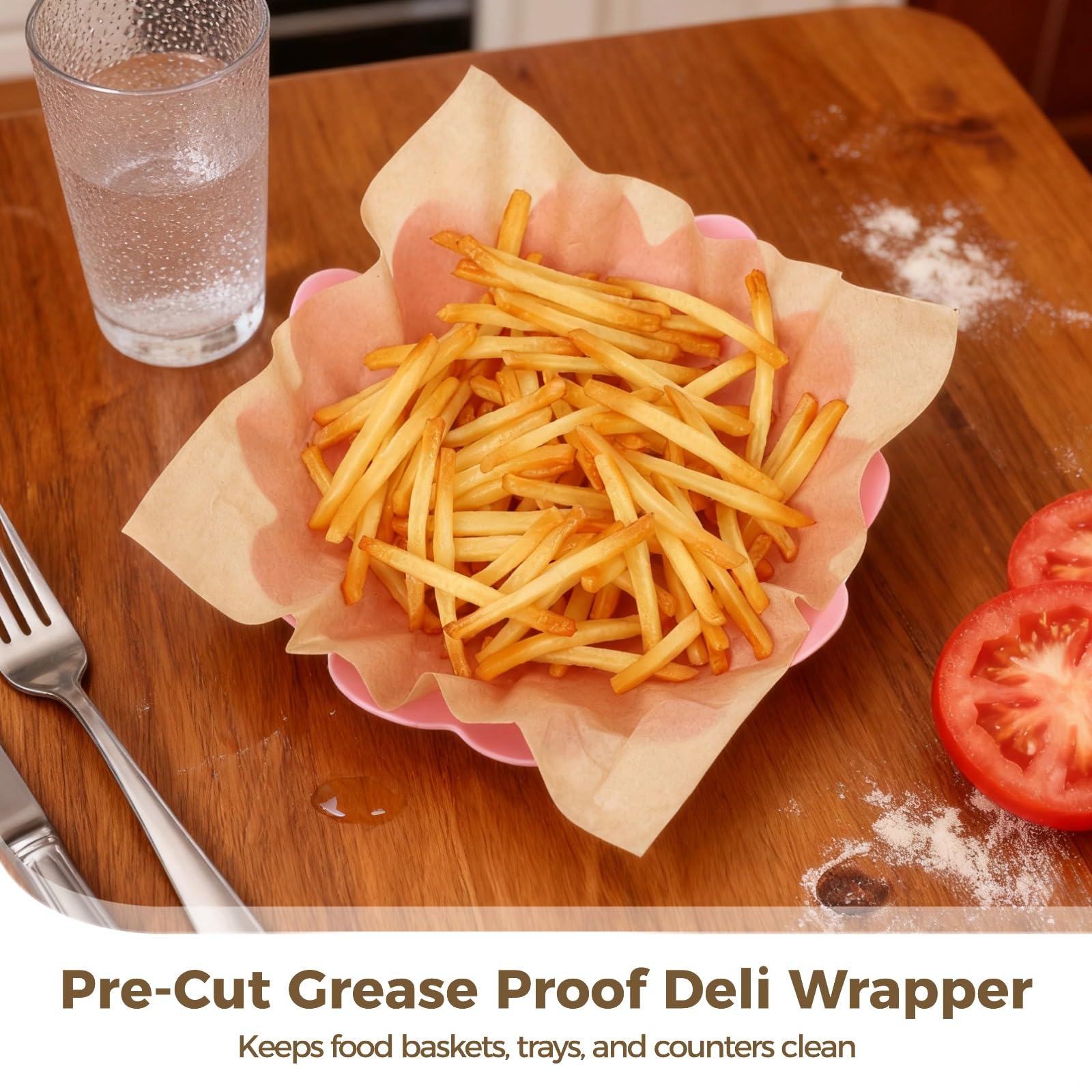 Deli Wraps 500 szt., 30 x 30 cm, odporne na tłuszcz arkusze do pakowania żywności na kanapki, frytki, hamburgery i nie tylko