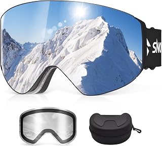 Snowalva Ski & Snowboard Goggles: 2 UV400 Anti-Fog Magnetic Detachable Lenses, Frameless for Men Women Adults