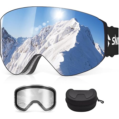 Ski Goggles, Snowboard Goggles with 2 UV400 Anti-Fog Detachable Magnet Lenses for Men & Women Adult