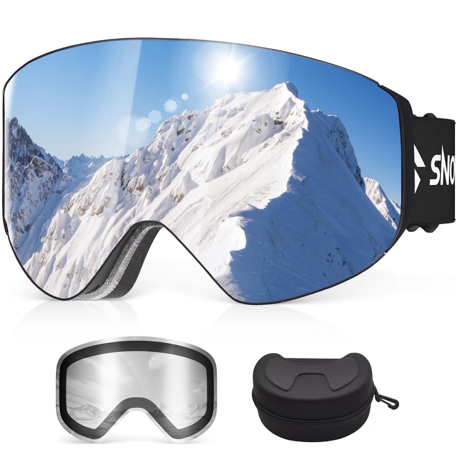 Ski Goggles, OTG Over Glasses Snowboard Goggles with 2 UV400 Anti-Fog Detachable Magnet Lenses for Men&Women Adult