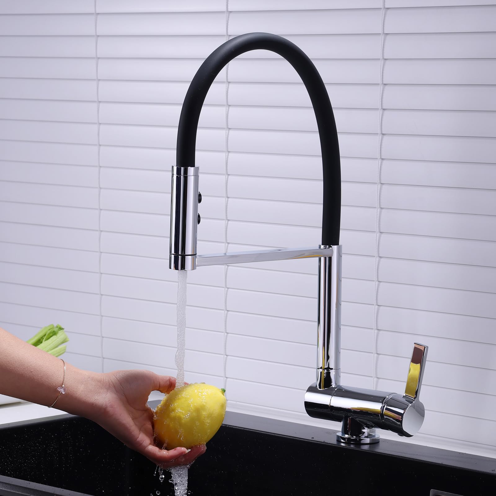 XJTNLB Grifo Cocina Abatible y Extensible Cromado Grifo Monomando Cocina Caño Alto Grifos Abatibles Fregadero Plegable 180° y Caño Giratorio 360°