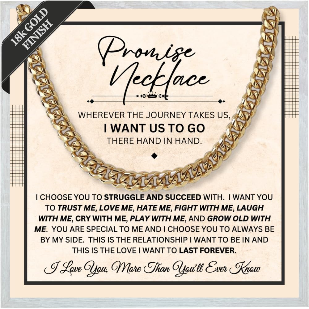 Promise Necklace For Him - Cuban Chain Necklace, 6mm Thick, To My Man Boyfriend, Husband, Fiance, BF Gift Ideas, Message Card + Gift Box Included