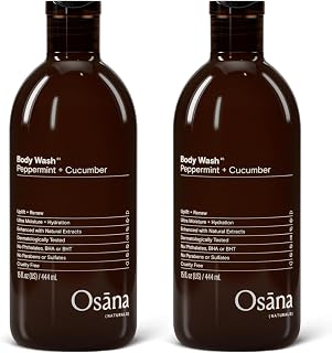 Osana Body Wash to Hydrate, Refresh and Reinvigorate Skin, Enhanced Fruit Extract & Natural Ingredients, Peppermint & Cucumber Scented, 15oz Dual Pack